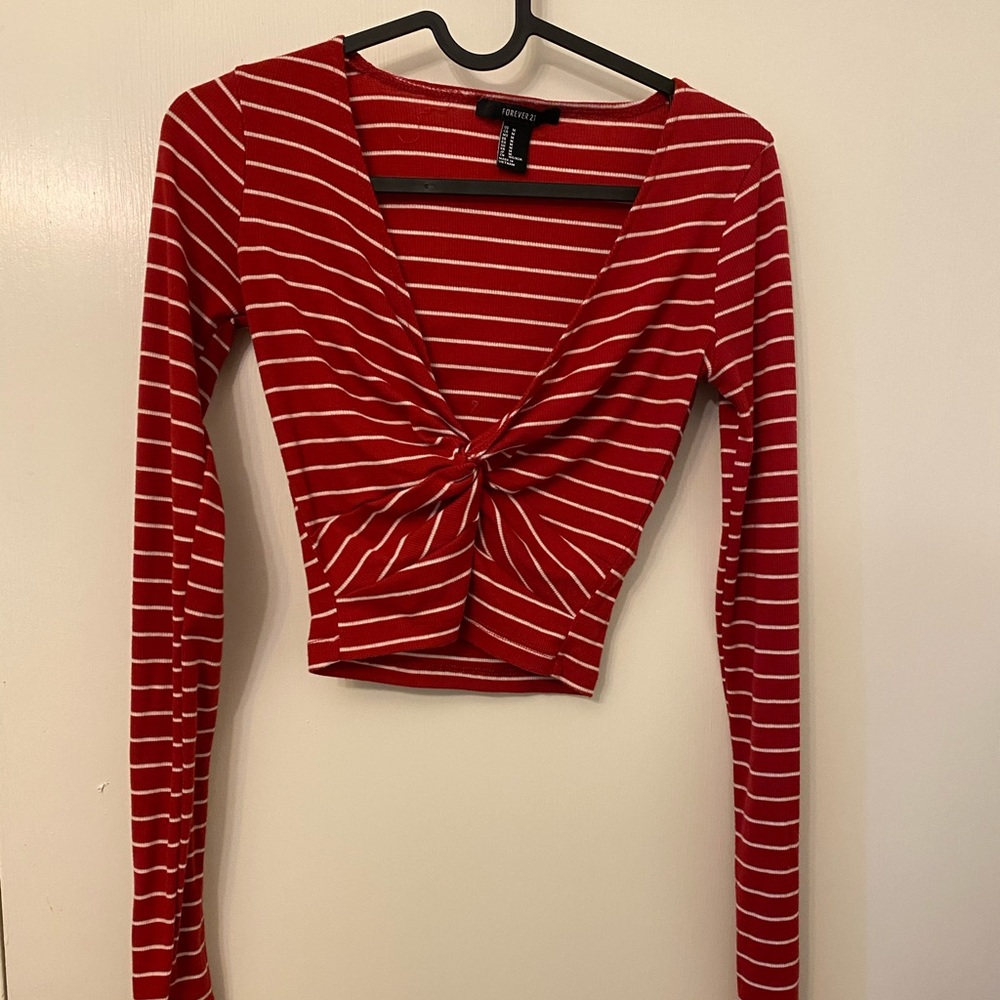 Cropped Red Strip Long Sleeve